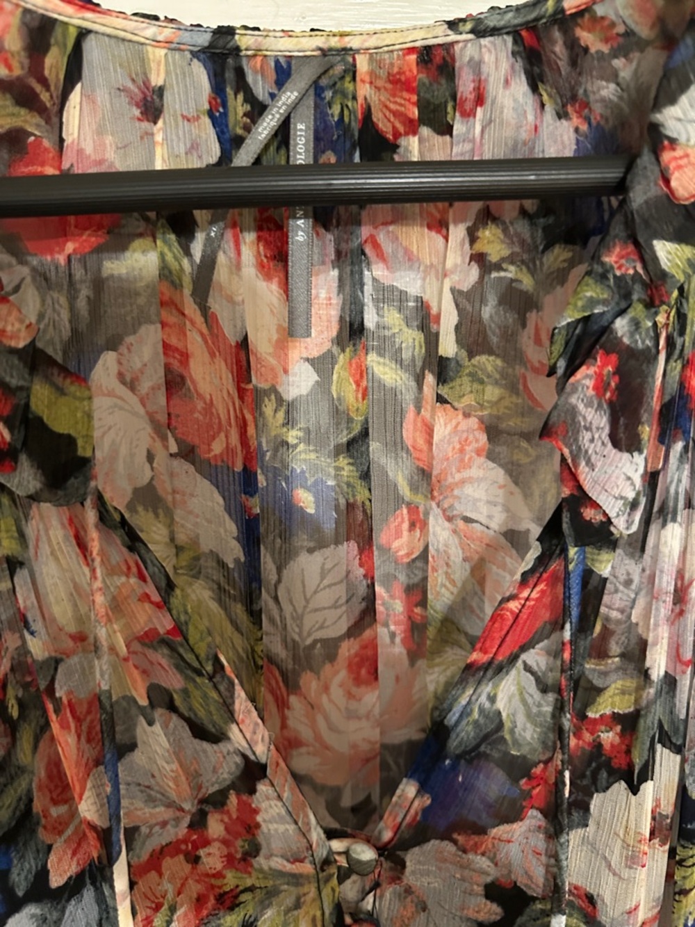 Anthropologie Marais Floral Maxi Dress in Black with Red, Pink and Blue Accents - Picture 4 of 7